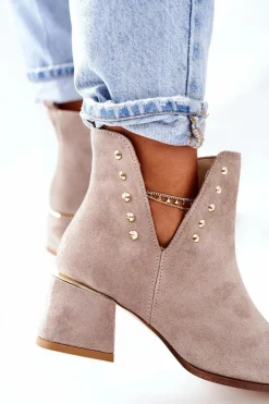 Outlet Boto Damskie Zamszowe Botki Z Wycięciami Lewski Cappuccino 3074/B