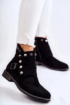 Damskie Damskie buty S.Barski Damskie Zamszowe Botki Z Klamrą S. Barski Czarne Merk