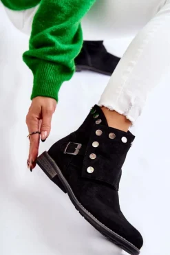 Damskie Damskie buty S.Barski Damskie Zamszowe Botki Z Klamrą S. Barski Czarne Merk