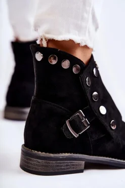 Damskie Damskie buty S.Barski Damskie Zamszowe Botki Z Klamrą S. Barski Czarne Merk