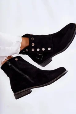 Damskie Damskie buty S.Barski Damskie Zamszowe Botki Z Klamrą S. Barski Czarne Merk