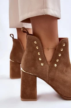 Damskie Boto Damskie Zamszowe Botki Z Wycięciami Lewski 3075 Camel