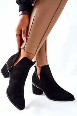 Best Boto Damskie Zamszowe Botki Z Wycięciami Czarne Noel