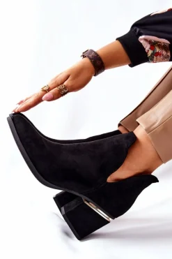 Best Boto Damskie Zamszowe Botki Z Wycięciami Czarne Noel