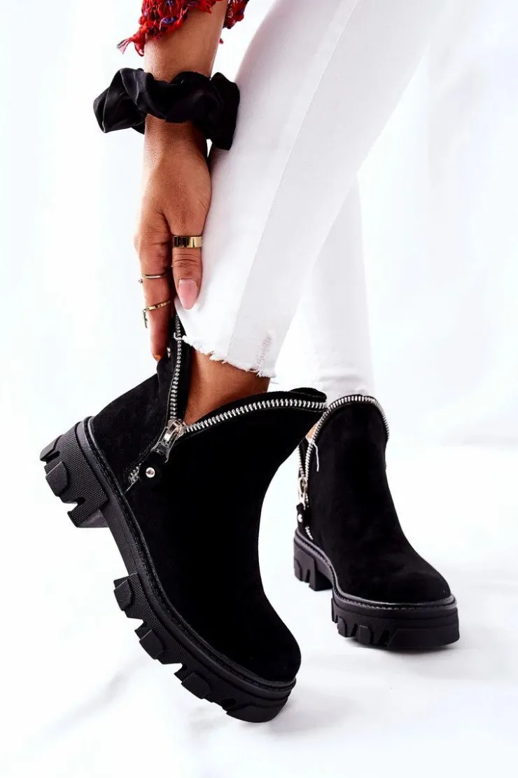 Clearance Boto Damskie Zamszowe Botki Z Wycięciami Czarne Rhythm