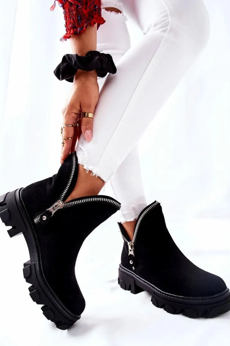 Clearance Boto Damskie Zamszowe Botki Z Wycięciami Czarne Rhythm