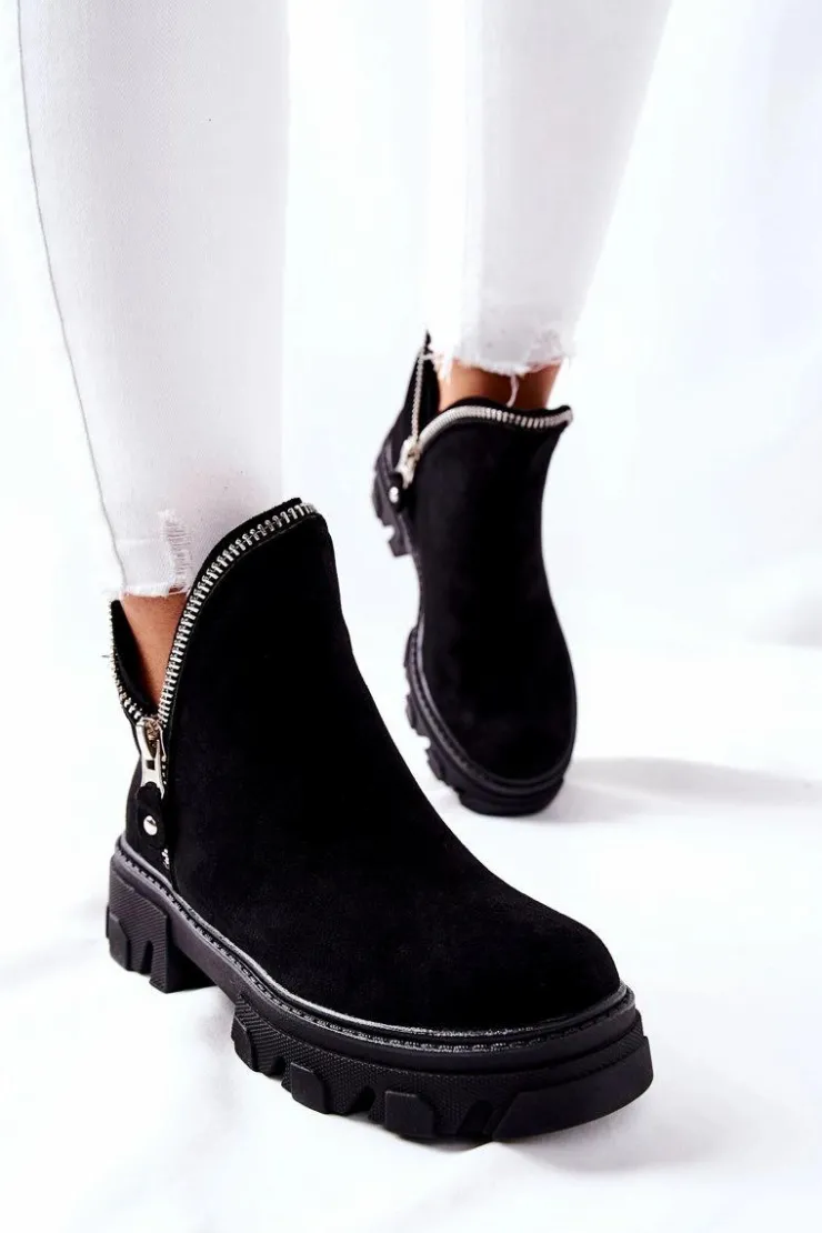 Clearance Boto Damskie Zamszowe Botki Z Wycięciami Czarne Rhythm