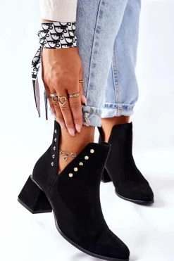 Boto Botki Wiosenne|Botki Na Słupku*Damskie Zamszowe Botki Z Wycięciami Lewski Czarne 3074/B