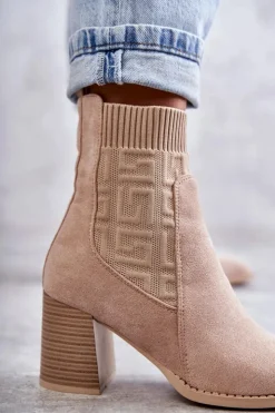 Boto Botki Na Słupku|Botki Zimowe Damskie*Damskie Zamszowe Botki Ze Skarpetą Beżowe Montes