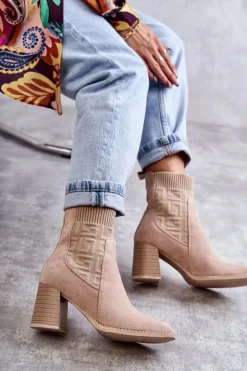 Boto Botki Na Słupku|Botki Zimowe Damskie*Damskie Zamszowe Botki Ze Skarpetą Beżowe Montes