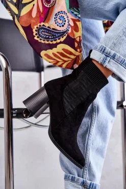 Damskie Boto Damskie Zamszowe Botki Ze Skarpetą Czarne Montes