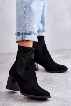 Damskie Boto Damskie Zamszowe Botki Ze Skarpetą Czarne Montes