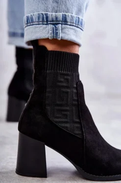 Damskie Boto Damskie Zamszowe Botki Ze Skarpetą Czarne Montes