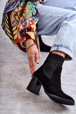 Damskie Boto Damskie Zamszowe Botki Ze Skarpetą Czarne Montes