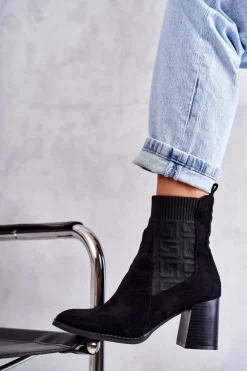 Damskie Boto Damskie Zamszowe Botki Ze Skarpetą Czarne Montes