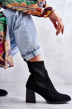 Damskie Boto Damskie Zamszowe Botki Ze Skarpetą Czarne Montes