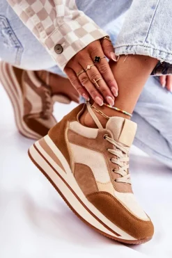 Boto Sneakersy Damskie*Damskie Zamszowe Buty Sportowe Brązowo-Beżowe Elisse
