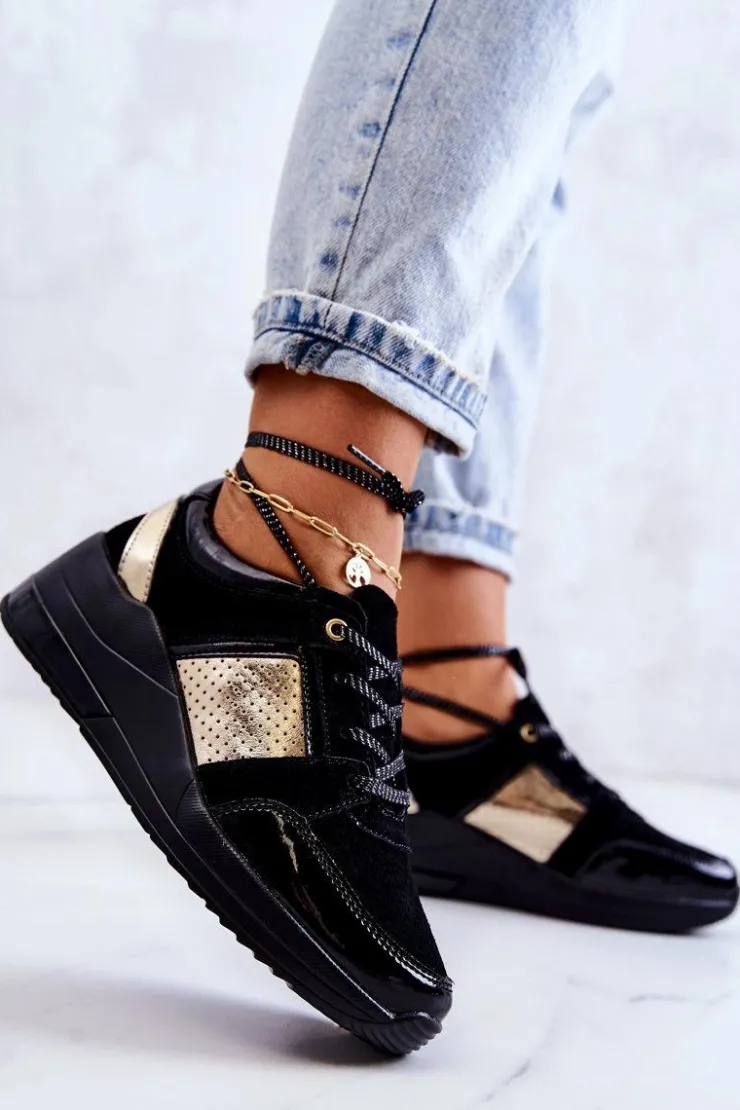 Damskie Damskie buty S.Barski Damskie Zamszowe Buty Sportowe Na Koturnie Czarne Larson