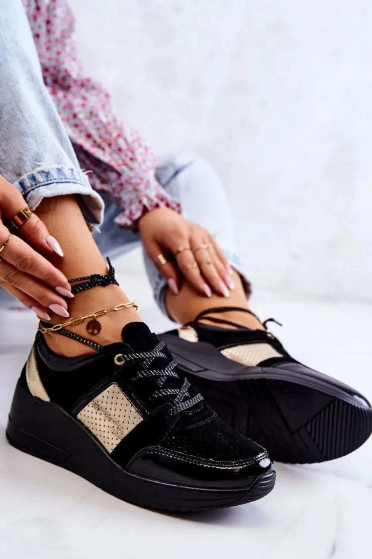 Damskie Damskie buty S.Barski Damskie Zamszowe Buty Sportowe Na Koturnie Czarne Larson