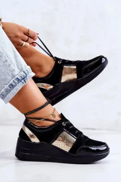 Damskie Damskie buty S.Barski Damskie Zamszowe Buty Sportowe Na Koturnie Czarne Larson