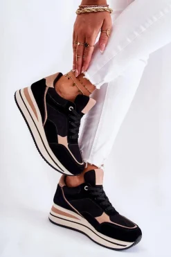 Sale Boto Damskie Zamszowe Buty Sportowe Czarno-Beżowe Elisse