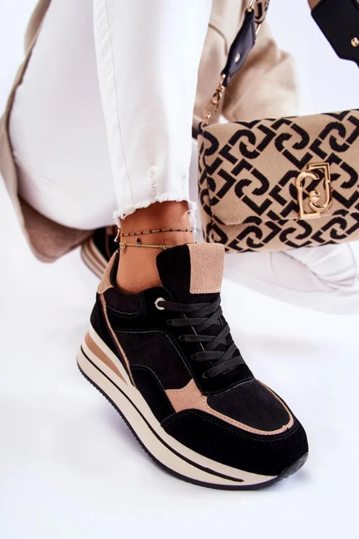 Sale Boto Damskie Zamszowe Buty Sportowe Czarno-Beżowe Elisse