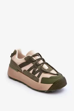 Boto Sneakersy Damskie*Damskie Zamszowe Buty Sportowe Na Platformie Beżowo-Zielone Rohan