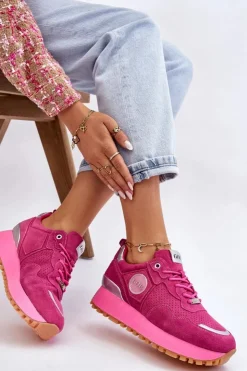 Discount GOE Damskie Zamszowe Buty Sportowe Na Platformie LL2N4002 Fuksja