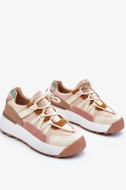 Boto Sneakersy Damskie*Damskie Zamszowe Buty Sportowe Na Platformie Beżowo-Brązowe Rohan