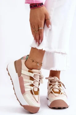 Boto Sneakersy Damskie*Damskie Zamszowe Buty Sportowe Na Platformie Beżowo-Brązowe Rohan