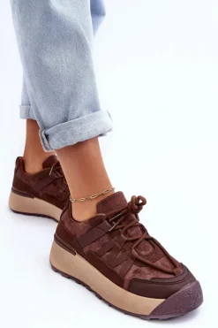 Damskie Boto Damskie Zamszowe Buty Sportowe Na Platformie Brązowe Rohan