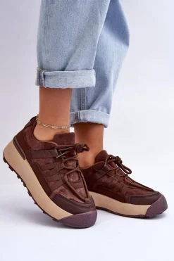 Damskie Boto Damskie Zamszowe Buty Sportowe Na Platformie Brązowe Rohan
