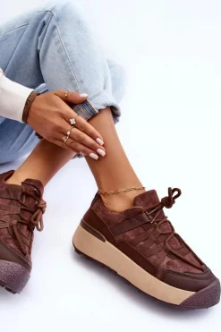 Damskie Boto Damskie Zamszowe Buty Sportowe Na Platformie Brązowe Rohan