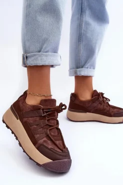 Damskie Boto Damskie Zamszowe Buty Sportowe Na Platformie Brązowe Rohan