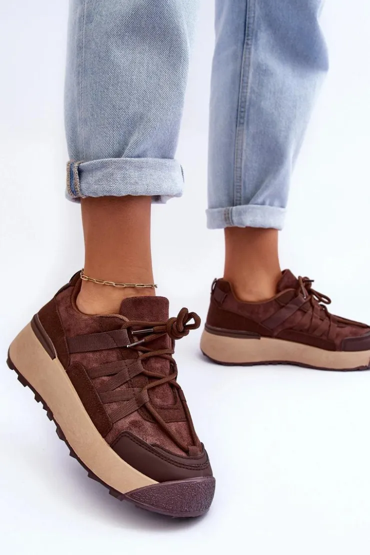 Damskie Boto Damskie Zamszowe Buty Sportowe Na Platformie Brązowe Rohan
