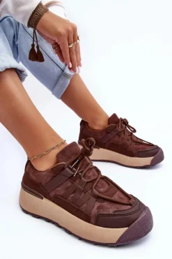 Damskie Boto Damskie Zamszowe Buty Sportowe Na Platformie Brązowe Rohan