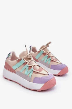 Boto Damskie Zamszowe Buty Sportowe Na Platformie Beżowo-Różowe Rohan