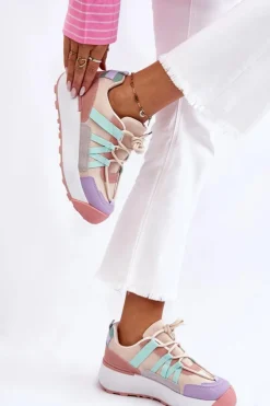 Boto Damskie Zamszowe Buty Sportowe Na Platformie Beżowo-Różowe Rohan