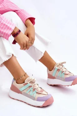 Boto Damskie Zamszowe Buty Sportowe Na Platformie Beżowo-Różowe Rohan