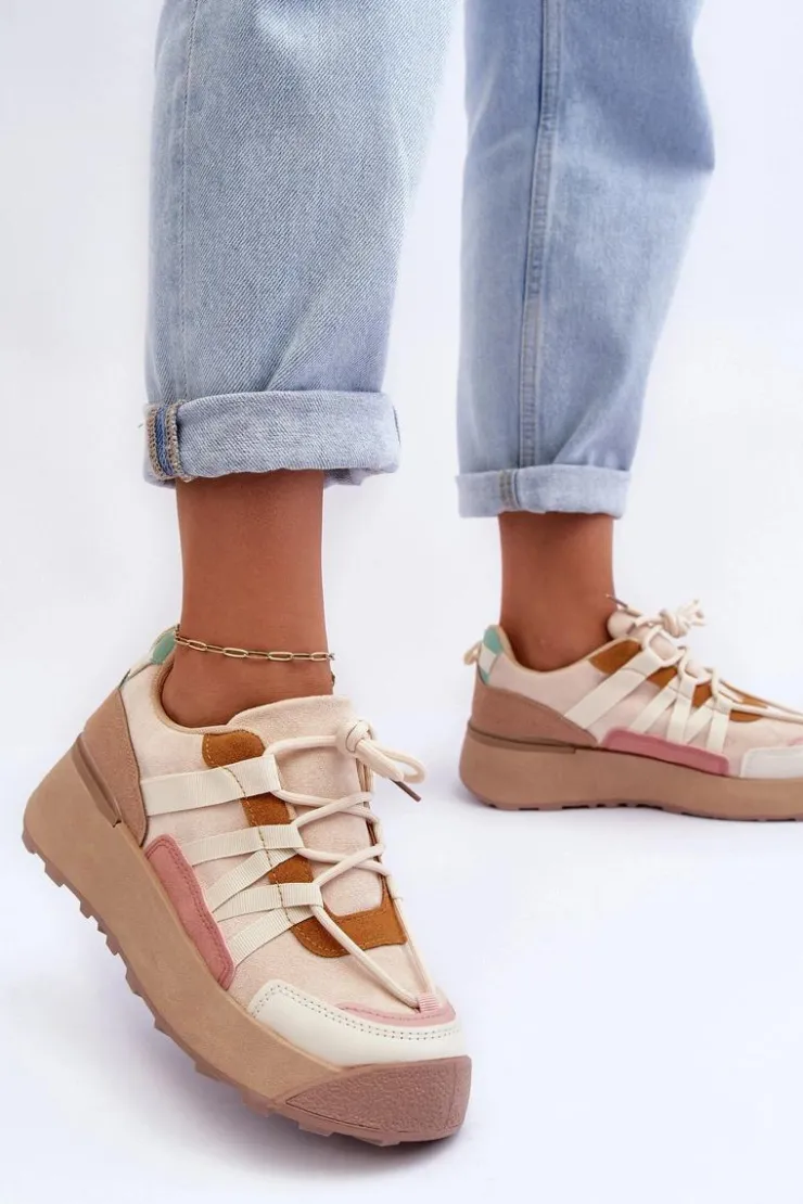 Boto Buty Sportowe Na Platformie|Sneakersy Damskie*Damskie Zamszowe Buty Sportowe Na Platformie Beżowe Rohan
