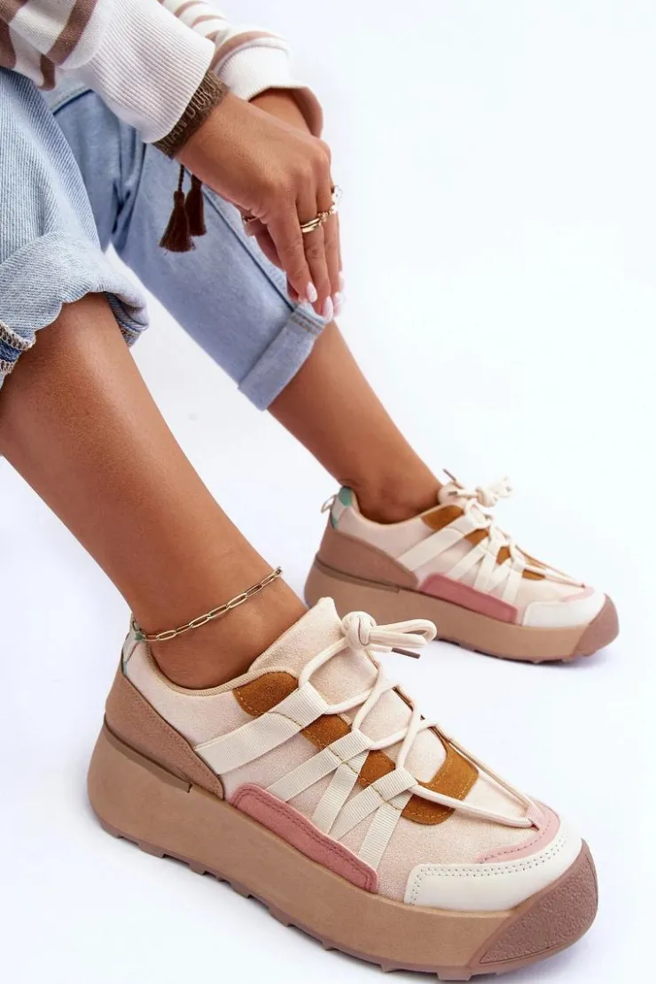 Boto Buty Sportowe Na Platformie|Sneakersy Damskie*Damskie Zamszowe Buty Sportowe Na Platformie Beżowe Rohan