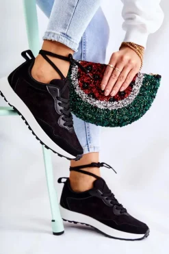 Outlet Boto Damskie Zamszowe Buty Sportowe Czarne Nayla