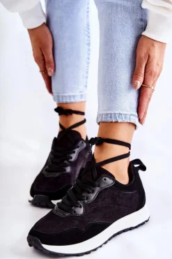 Outlet Boto Damskie Zamszowe Buty Sportowe Czarne Nayla