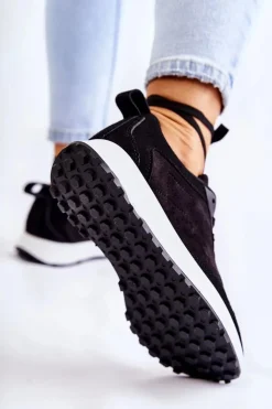 Outlet Boto Damskie Zamszowe Buty Sportowe Czarne Nayla