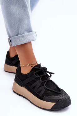 Damskie Boto Damskie Zamszowe Buty Sportowe Na Platformie Czarne Rohan