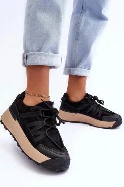 Damskie Boto Damskie Zamszowe Buty Sportowe Na Platformie Czarne Rohan