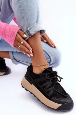 Damskie Boto Damskie Zamszowe Buty Sportowe Na Platformie Czarne Rohan