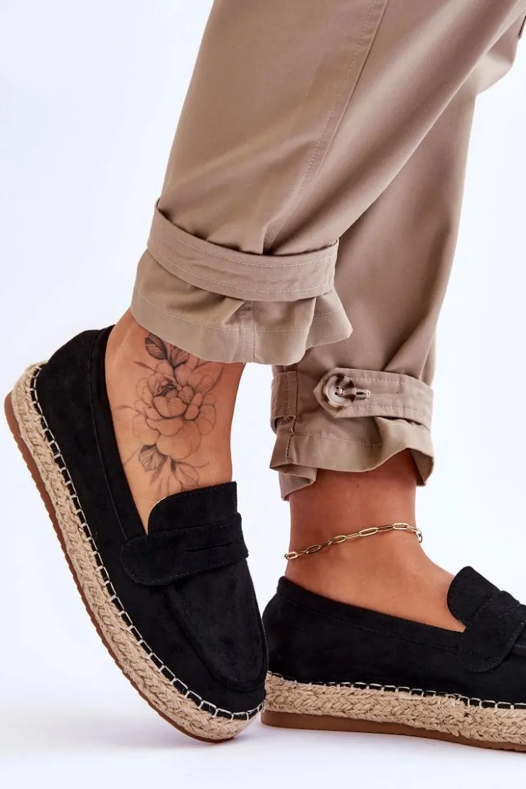 Discount Boto Damskie Zamszowe Espadryle Czarne Keyla