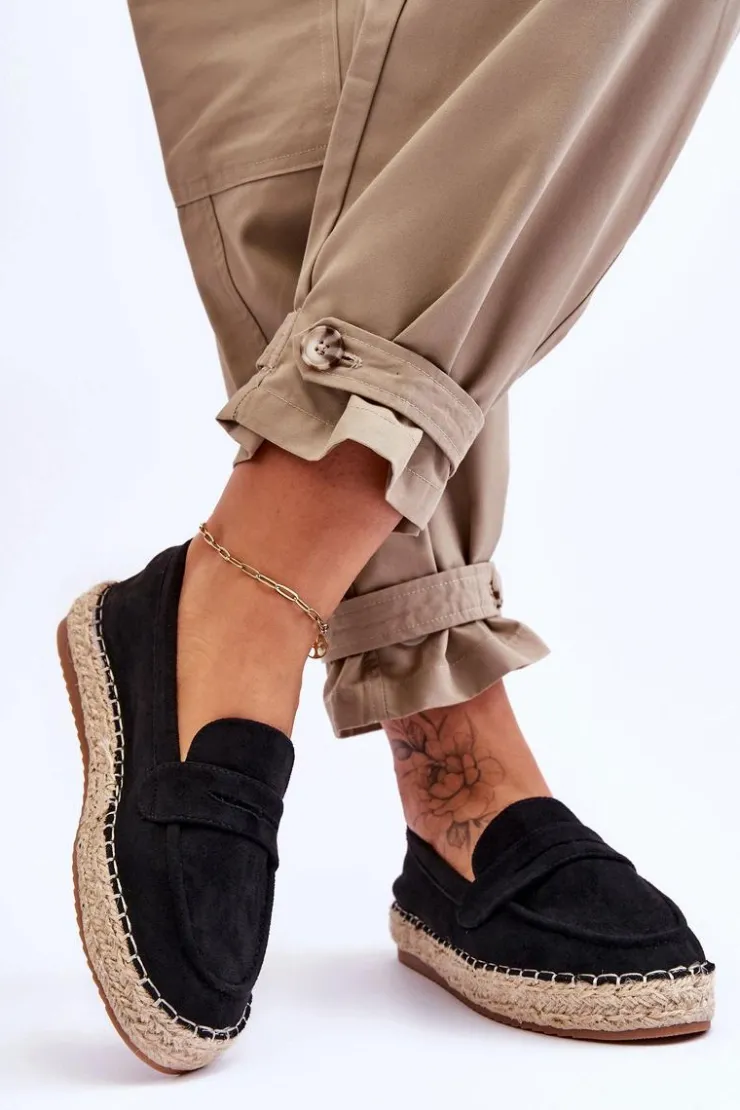 Discount Boto Damskie Zamszowe Espadryle Czarne Keyla