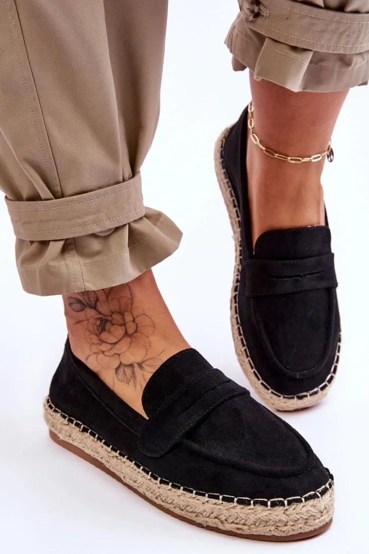 Discount Boto Damskie Zamszowe Espadryle Czarne Keyla